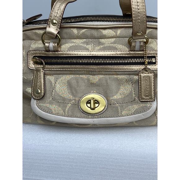 Coach Metallic Gold Bonnie Linen Lurex Satchel Bag 13502 - Picture 8 of 15